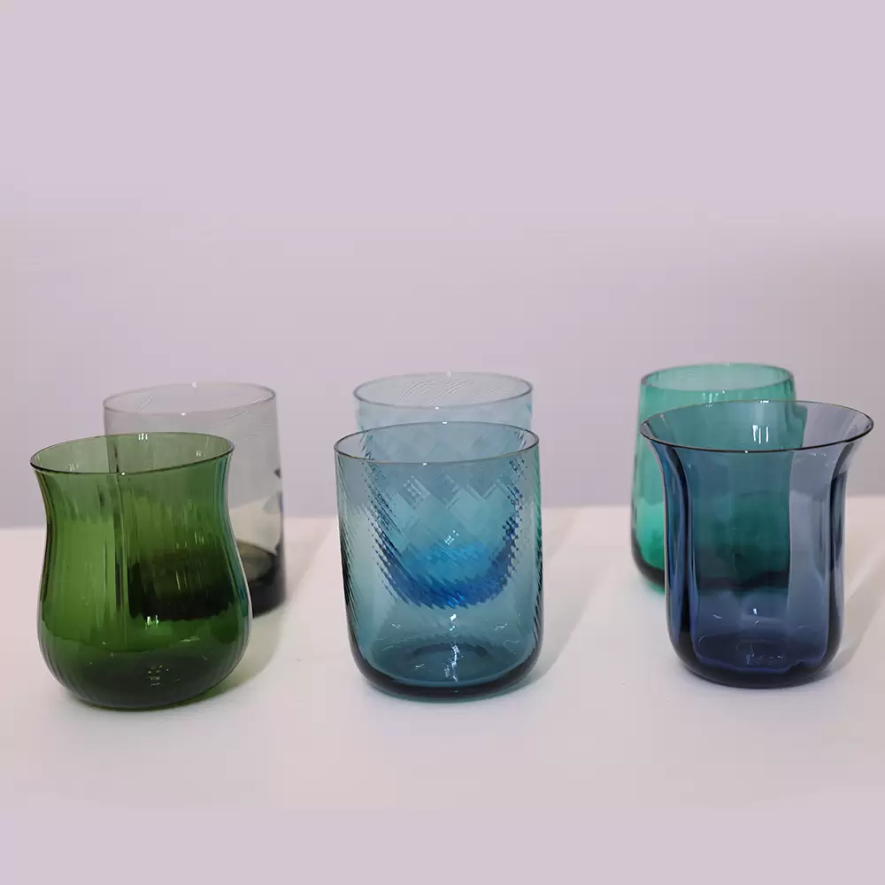 SET 6 TUMBLER TEXTURE BLUE/GREEN